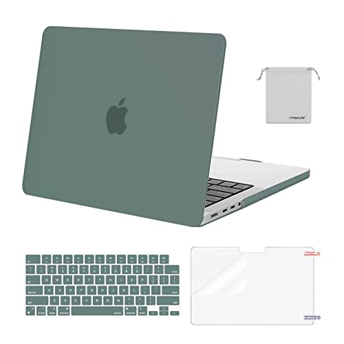 MOSISO Compatible with MacBook Pro 14 inch Case 2023 2022 2021 Release M3 A2918 A2992 M2 A2779 M1 A2442 Pro Max Chip, Plastic Hard Shell&Keyboard Cover&Screen Protector&Storage Bag, Midnight Green
