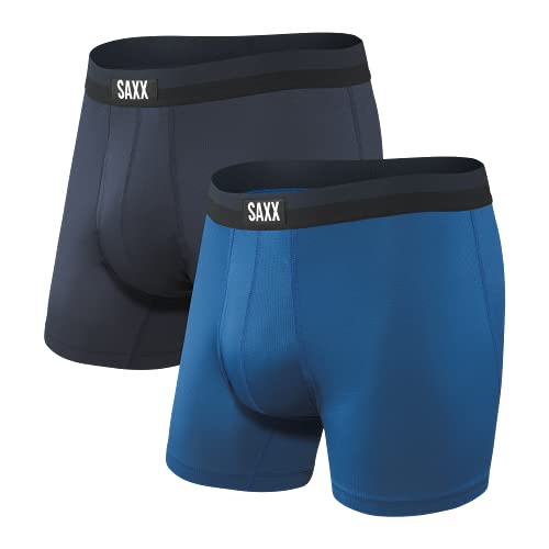 SAXX Underwear Co. Men's Underwear - Sport Mesh Boxer Briefs With Built-In Pouch Support - Workout Boxer Briefs, Pack Of 2, Navy/City Blue, Large
