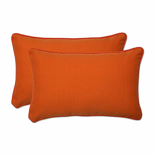 Pillow Perfect Pompeii Solid Indoor/Outdoor Lumbar Pillow Plush Fill, Weather and Fade Resistant, Lumbar - 11.5' x 18.5',, Orange, 2 Count