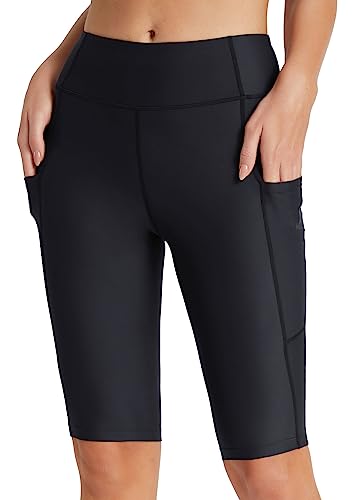 BALEAF Women's Swim Shorts SPF UV High Waisted Tummy Control Tankini Bathing Suit Swimsuit Bottoms with Pockets Black 3XL