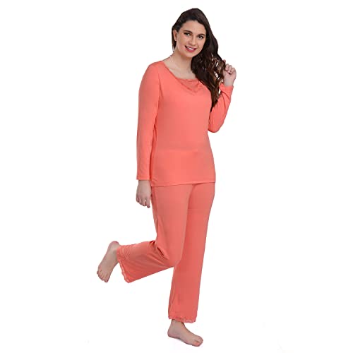 Sleepy Time Women's Rayon Made from Bamboo Pajamas, Hot Flash Menopause Relief PJS, V Neck - Night Sweat Moisture Wicking Sleepwear (Large, Coral)