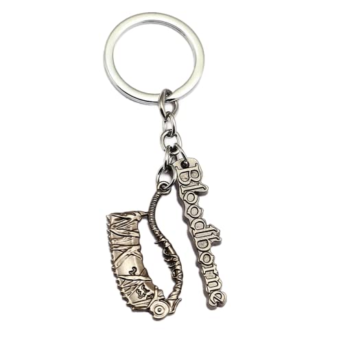 haress lfslk Bloodborne Keychain Saw Cleaver Blood Curse Letter Double Pendant Keyring for Men