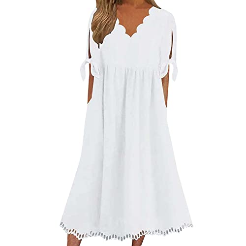 New Year's Eve Dresses for Women Women's V Neck Short Sleeved White Style Dress Dress (White, M)