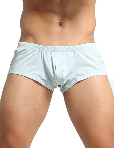 SEOBEAN Mens Low Rise Boxer Brief Underwear Side Line Fit Trunks 220502 Light Blue M(28-30)