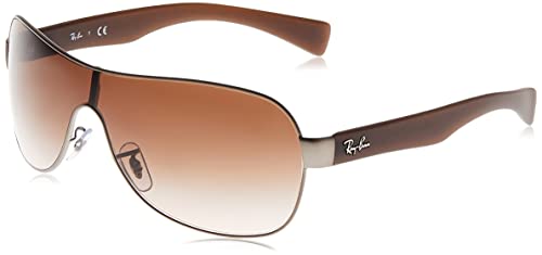 Ray-Ban RB3471 Shield Sunglasses, Matte Gunmetal/Brown Gradient Dark Brown, 32 mm