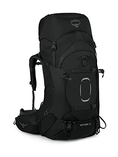 Osprey Aether 65L Men's Backpacking Backpack, Black, L/XL, Extended Fit