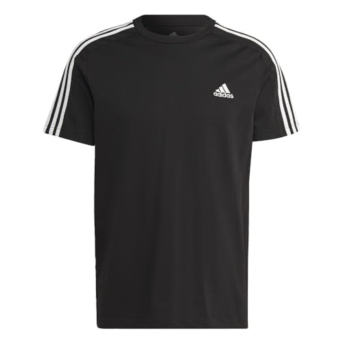 adidas Men's Essentials Single Jersey 3-Stripes T-Shirt, Black/White, Large