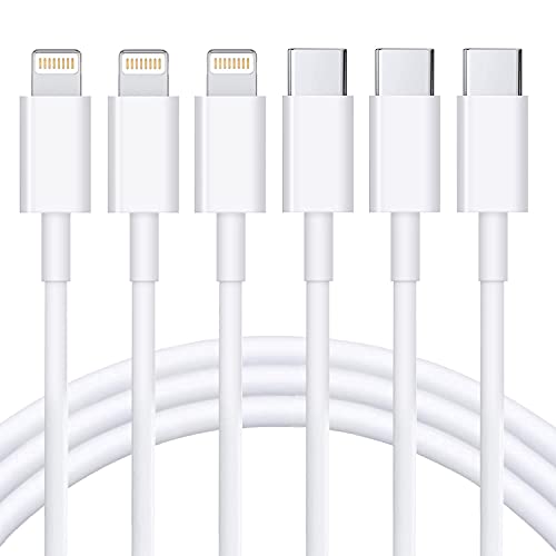 RCTech USB C to Lightning Cable 3Pack 6FT [MFi Certified] iPhone Fast Charger Cable USB-C Power Delivery Charging Cord for iPhone 14/13/12/11/XS/XR/X/8/iPad, White