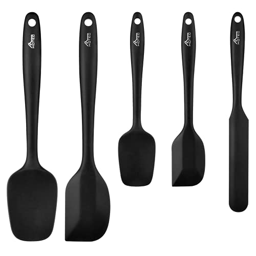HOTEC Food Grade Silicone Rubber Spatula Set for Kitchen Baking, Cooking, and Mixing High Heat Resistant Non Stick Dishwasher Safe BPA-Free Black Set of 5