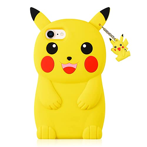 TopSZ Yellow Pikacu Case for iPhone 7/8/SE 2022/2020,3D Cartoon Animal Cover,Girls Kids Teens Boys Man Animated Cool Fun Cute Kawaii Soft Funny Unique Character Cases for iPhone 7/8/SE 2022/2020 4.7'