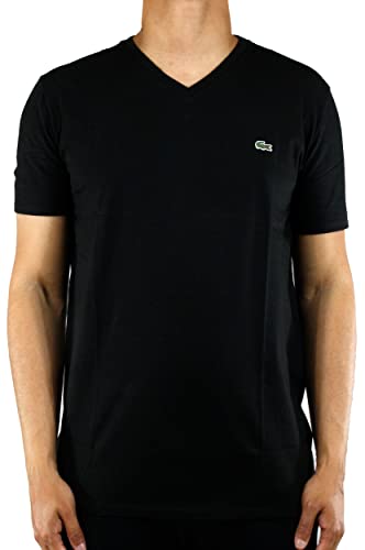 Lacoste Men's Short Sleeve V-Neck Pima Cotton Jersey T-Shirt, Black, Large
