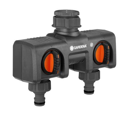 Gardena 38193 Two-Way Garden Hose Splitter with Flow Control Valves, Connect 2 Hoses to 1 Tap, Made in Germany