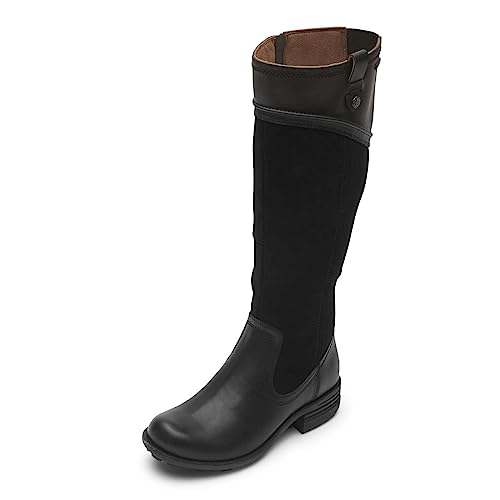 Cobb Hill Women's Brunswick Tall Extended Calf Boot Fashion, Black Leather/Suede Waterproof, 8 Wide