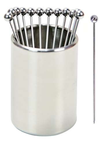 Lexenic 4.3' Metal Cocktail Picks 12Pack+Holder Kit,Premium 304 Stainless Steel Reusable Appetizer Skewers Set for Sandwiches, BBQ Snacks, Cocktails.Elevate Culinary Presentation, Perfect for Parties