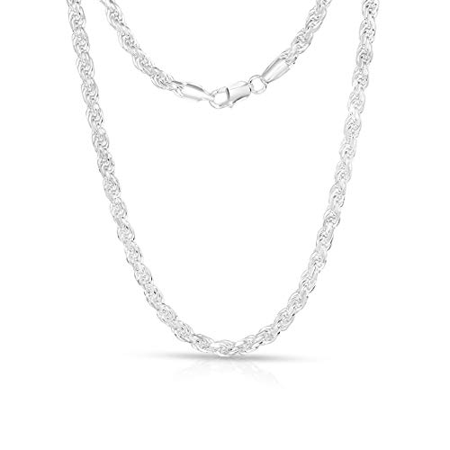 Authentic Solid Sterling Silver Rope Diamond-Cut Braided Twist Link .925 ITProLux Necklace Chains 1MM - 5MM, 16' - 30', Made In Italy, Men & Women (22, 4mm)