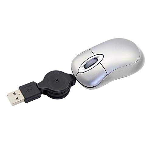 Wired Mouse Mini USB Retractable Cable Tiny Small Pocket Mouse 1600 DPI Optical Basic Mouse Compact Travel Mice with 2.3-Foot USB Mouse Wired for Laptop/Computer/PC/Macbook for Kid/Youth/Adult(Sliver)