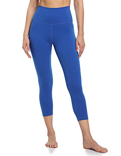 YUNOGA Women's Ultra Soft High Waist Seamless Tummy Control Yoga Capris 21' Inseam Leggings (M, Royal Blue)