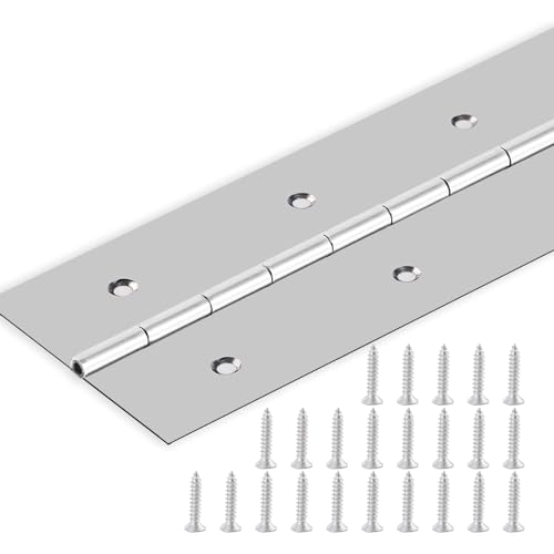 Heavy Duty Piano Hinge 48 Inch x 3 Inch Stainless Steel Continuous & Piano Hinges with Holes, Piano Boat Hinges for Cabinet, Door, DIY Wood Boxes, 0.060' Leaf Thickness, 2' Open Width