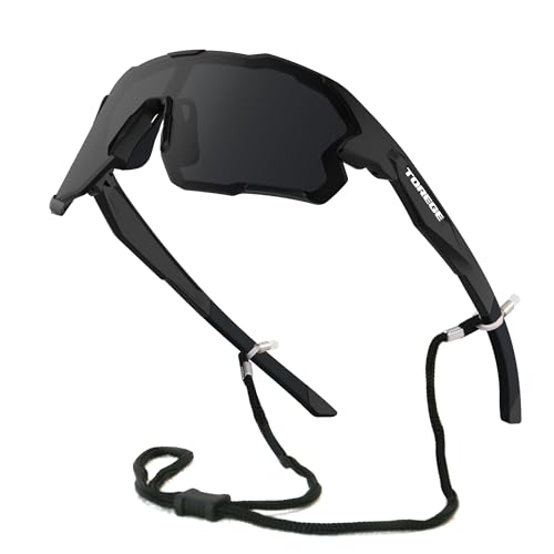 TOREGE Polarized Sunglasses Cycling for Mens Women UV Protection Climbing Trekking Sports Sun Glasses TR72 (Dark Foggy (Matte-black &Gray))