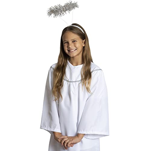 Skeleteen Angel Costume with Halo - Long White Angelic Gown with Silver Heavenly Halo Headband for Children's Costumes - Child Size (Large)