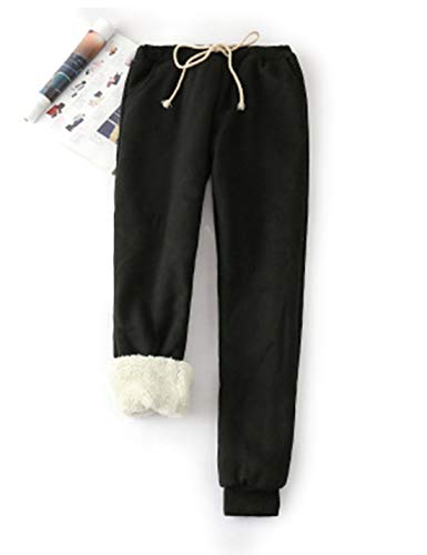 Yeokou Women's Winter Warm Athletic Sweatpants Sherpa Lined Joggers Fleece Pants(Black-M)