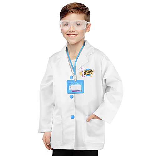 Learn & Climb Scientist Lab Coat for Kids Ages 3-7. Three Piece Set Children's Scientist Costume with Goggles & ID Card