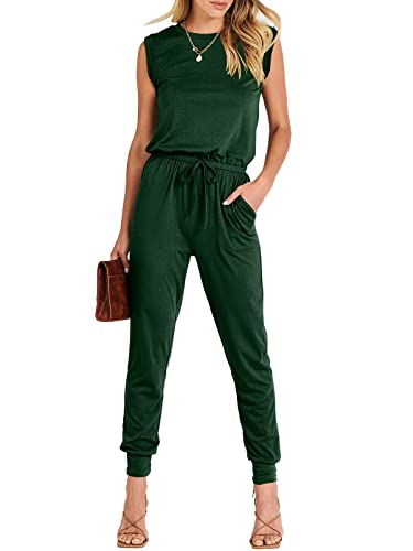 ANRABESS Women's Summer Tank Jumpsuit Casual Loose Sleeveless Beam Foot Elasitic Waist Jumpsuit Romper with Pockets A330senlv-M Green