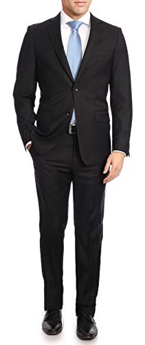 Mens Classic Fit Two Button 100% Wool Wrinkle Resistant Suit - Solid Black