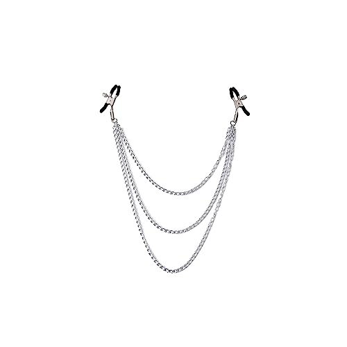 Body Clamps with Chain Stainless Steel Body Clip Adjustable Body Ring Non-Piercing Chain Non-Piercing Body Jewelry for Women Men (silver)