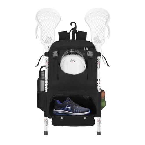 WIKAHO Lacrosse Bag Large Lacrosse Backpack with Stick Holder & External Helmet Holder, 50L Lacrosse Bags Holds All Lacrosse or Field Hockey Equipment