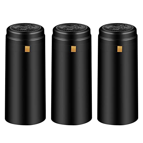 BGMAXimum PVC heat shrink capsules 120 count matte black wine shrink wrap sleeves caps clear wine bottle corks capsules for professional, wine making cellars and home use - All Black
