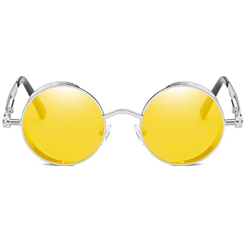 ROCKNIGHT Polarized Round Yellow Sunglasses For Men Women Night Vision Sunglasses Metal Frame