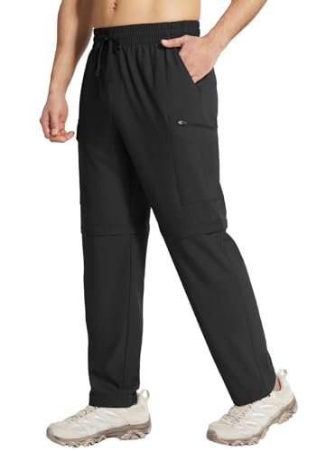 BALEAF Men's Convertible Hiking Pants Waterproof UPF 50+ Sun Protection Cargo Elastic Waist Quick Dry Shorts Straight Leg Lightweight for Outdoor Black L