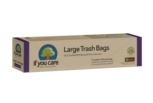 If You Care Large Trash Garbage Bags with Drawstring, Made of Recycled Material for Garbage and Waste, Heavy Duty – 10 Count, 30 Gallon