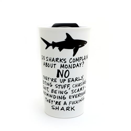 Mature Monday Shark Travel Mug, Ceramic, Lennymud by Lorrie Veasey