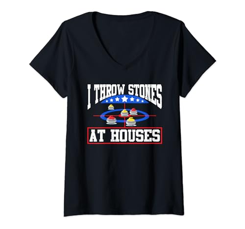 Curling Game I Throw Stones at Houses Curler Curling V-Neck T-Shirt