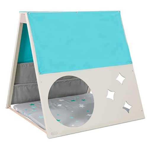 Little Tikes Starry Night Reading Nook Indoor Furniture Includes Starlight Projector, Cushioned Mat, Book Storage, Modern White/Light Blue Wooden Play Space- Great Gift for Readers, Kids Ages 3+