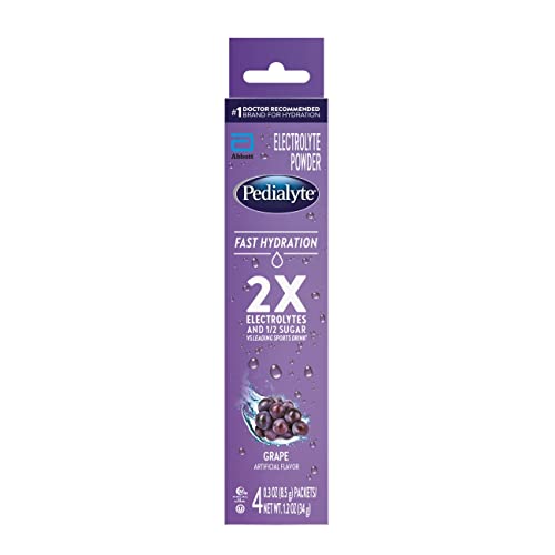 Pedialyte Fast Hydration Electrolyte Powder Packets, Grape, Hydration Drink, 24 Single-Serving Powder Packets