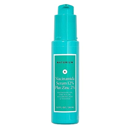 Naturium Niacinamide Face Serum 12% Plus Zinc 2%, Skin Complexion Treatment & Pore Minimizer, with Hyaluronic Acid & Vitamin E, 1 oz