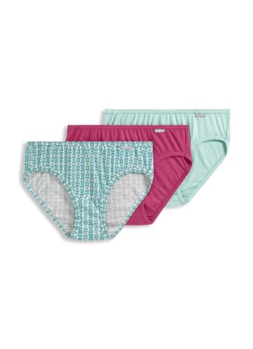 Jockey Women's Underwear Plus Size Elance Bikini - 3 Pack, Soft Rose/Avenue Geo/Turquoise Cloud, 8