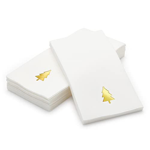 By Madee: 50 Pack Christmas Napkins Disposable | Disposable Hand Towels for Bathroom | Linen Like Elegant Holiday Napkins (Gold)
