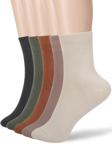 FGZ Women Thin Cotton Socks, Warm Soft Cotton Socks Women Above Ankle Crew Socks 5 Pairs (9-11, Multicolored)