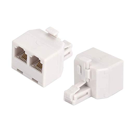 YIENFBEV Phone line Splitter, RJ11 Wall Plate Male Plug to Dual RJ11 Female Socket Adapter 2 Pack - White