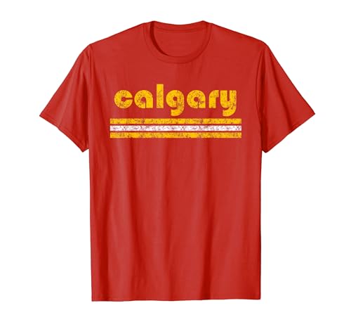 Calgary Canada Retro Three Stripe Weathered Vintage T-Shirt