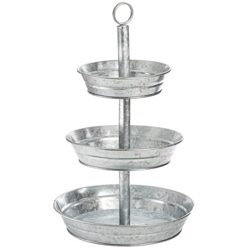 Okllen 3 Tier Serving Tray, Galvanized Metal Cupcake Stand Vintage Dessert Appetizer Stand, Rustic Home and Garden Display Stand for Country Farmhouse, Kitchen, Indoor, Outdoor Use