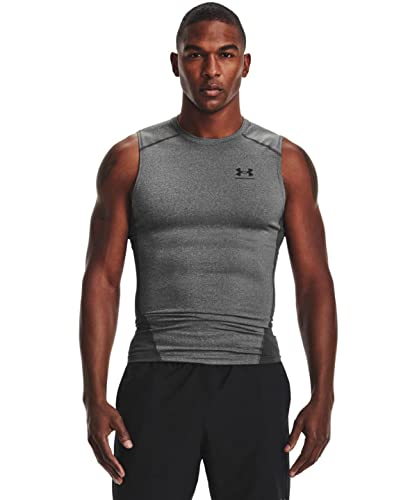Under Armour Men's Armour HeatGear Compression Sleeveless T-Shirt , Carbon Heather (090)/Black, Large