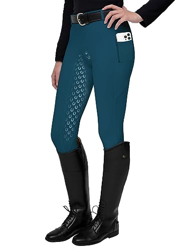 FitsT4 Women's Full Seat Riding Tights Active Silicon Grip Horse Riding Tights Equestrian Breeches Blue Size L