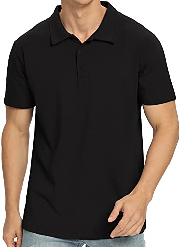 NITAGUT Polo Shirts for Men Short Sleeve Soft Cotton Collared Shirt, Black, Large