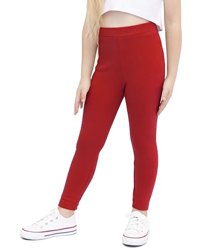 Lilax Girls' Basic Solid Full Length Leggings 3T Red