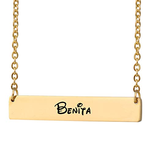 HUAN XUN Horizontal Bar Necklace Personalized Benita Name Plate Necklace Nameplate Gold